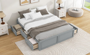English Elm Wood Queen Platform Bed Solid Pine Frame Six Storage Drawers No Box Spring Needed Gray N709P241723E-1