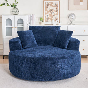 English Elm Round Swivel Barrel Chair Plush Chenille Upholstery Cozy Accent Seat for Any Room Blue W2915P338906