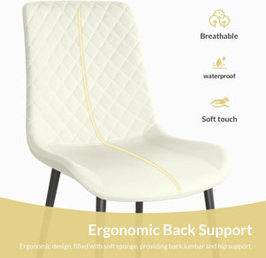 English Elm White PU Leather Dining Chair Set of 2 — Thick Cushion, Metal Legs, Durable PU, Adjustable Feet, 300lb Capacity T3967P399493