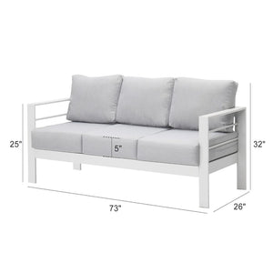 English Elm 4-piece Aluminum Outdoor Conversation Set with Rust-proof Matte Frame and Wpc Coffee Table Grey+White B082S00085
