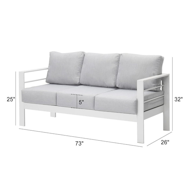 English Elm 4-piece Aluminum Outdoor Conversation Set with Rust-proof Matte Frame and Wpc Coffee Table Grey+White B082S00085