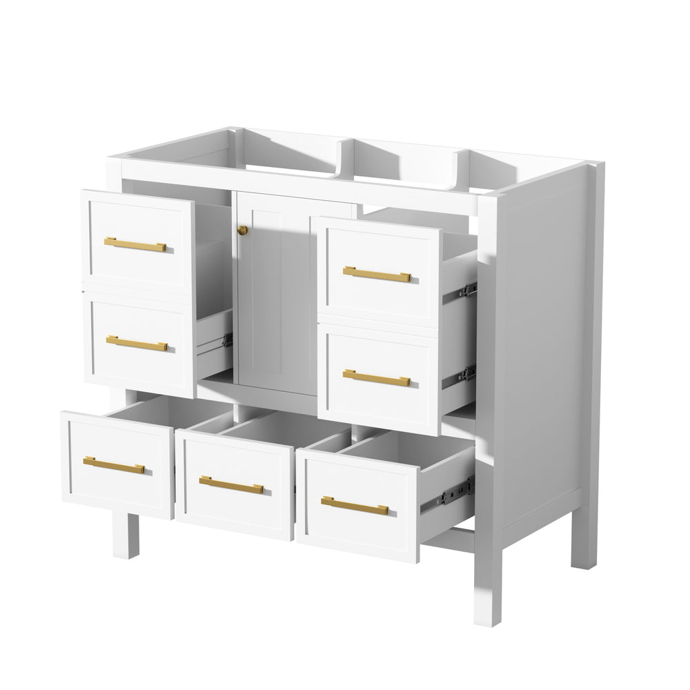 English Elm 36'' Elegant Freestanding Bathroom Vanity Cabinet - Solid Wood, 5 Drawers, Soft-Close Doors, Stylish Storage N710P256102K