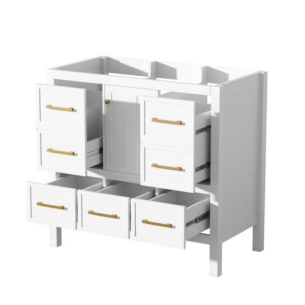 English Elm 36'' Elegant Freestanding Bathroom Vanity Cabinet - Solid Wood, 5 Drawers, Soft-Close Doors, Stylish Storage N710P256102K