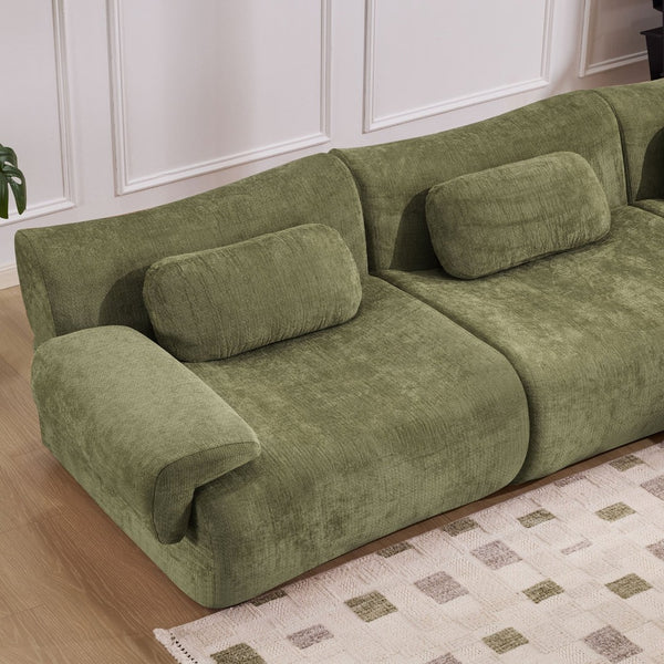 English Elm Modular Chenille Deep Seat Sectional Sofa with Bamboo Frame for Living Room Lounge Green W1829S00069