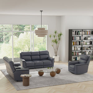 English Elm Oslo Genuine Leather Power Reclining Sofa Set with Usb Charging and Swivel Glider Sapphire Blue B339S00006