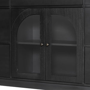 English Elm Christopher Knight Home® - Cabinet roomy storage console with 2 doors, 7 drawers, glass accents and manufactured wood build, large Black N780P330601B