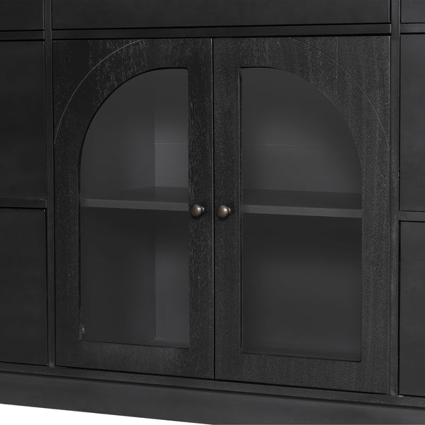 English Elm Christopher Knight Home® - Cabinet roomy storage console with 2 doors, 7 drawers, glass accents and manufactured wood build, large Black N780P330601B