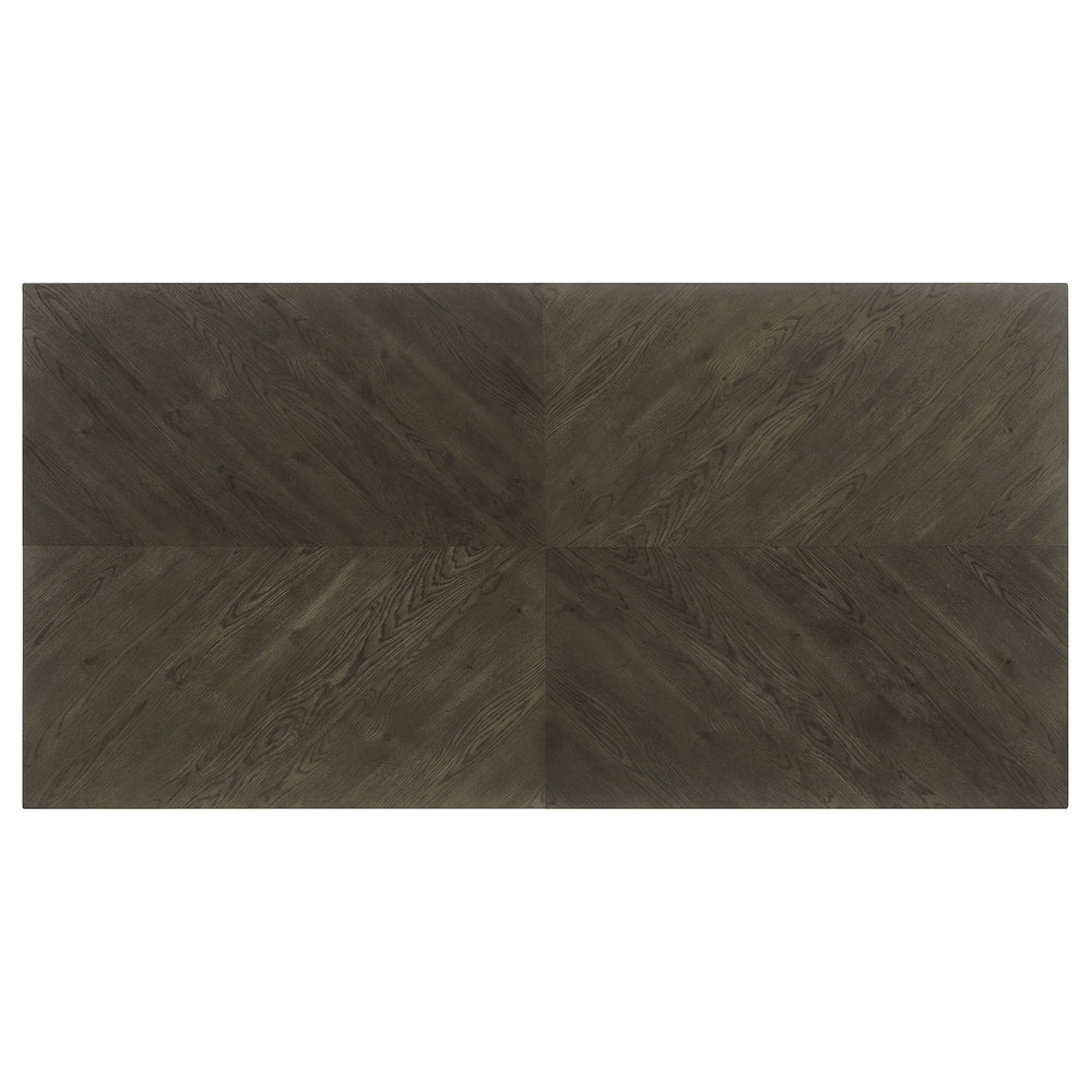 English Elm Glenmoor Dark Grey Rectangular Dining Table with Geometric Double Pedestal Base Rustic Edge Top B062P358240