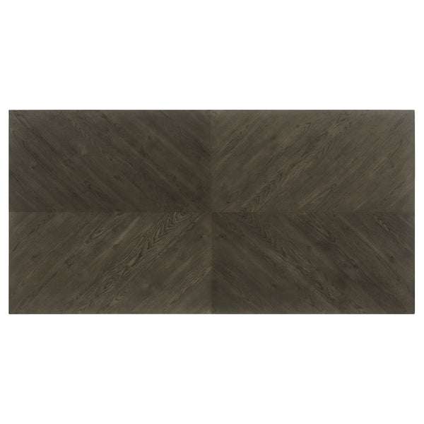 English Elm Glenmoor Dark Grey Rectangular Dining Table with Geometric Double Pedestal Base Rustic Edge Top B062P358240