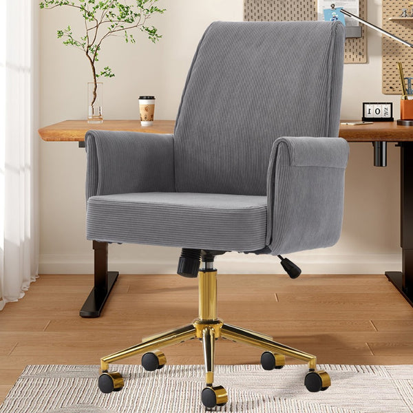 English Elm Mid-back Striped Fabric Office Chair with Gold Base Ergonomic Memory Foam Lumbar Gray W2311P420443