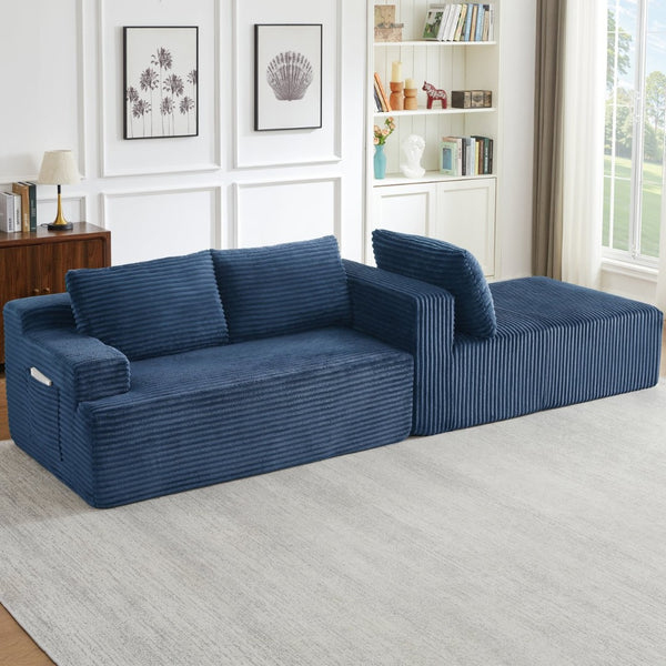 English Elm L-shaped Cloud Sectional Corduroy Sleeper Sofa Deep Seat Modular Living Room Couch W2339P424641
