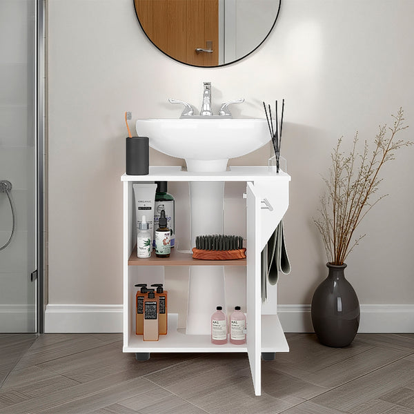 English Elm FM Jerome Under Sink Cabinet with Raised Legs and Open Shelves for Stylish, Organized Bathroom Storage White 25.9 L x 27.1 W x 4.7 H B128P380218