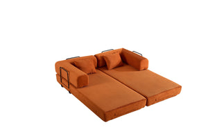 English Elm Convertible Sleeper Sofa Bed Corduroy 4-in-1 Folding Floor Couch with 35D Sponge Support and No-Assembly Orange W3434P378559