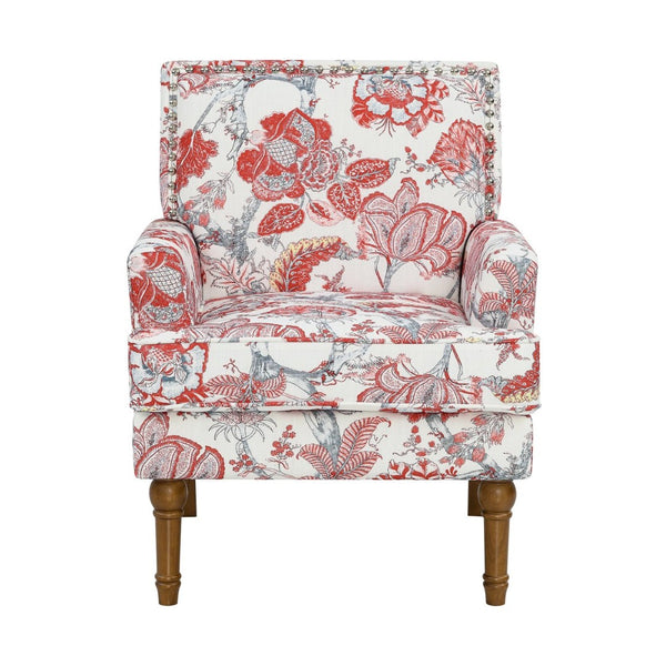 English Elm Accent Slipper Chair Botanical Tapestry Upholstery Nailhead Trim Solid Wood Legs Farmhouse Red W5568P445702