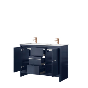 English Elm Navy Blue Double Bath Vanity With White Quartz Top, Rose Gold Faucet & Elegant Soft-Close Design B2731P259392