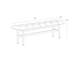 Sunpan Staten Bench - Mid-Century Modern Design with Button Tufting, Walnut Frame & Brass Accents, Black