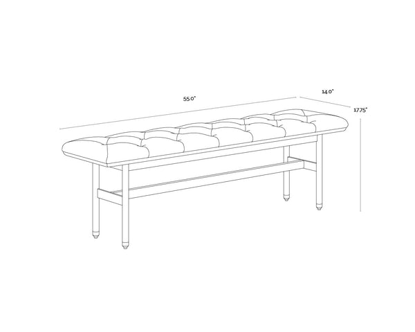 Sunpan Staten Bench - Mid-Century Modern Design with Button Tufting, Walnut Frame & Brass Accents, Black