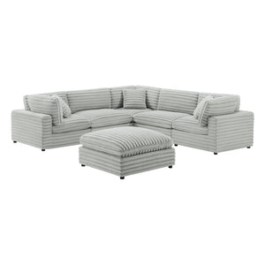 English Elm Jenny 6-Piece Modular Sectional in Plush Gray Cord-Like Polyester — Hardwood Frame, Down-Blend Comfort B050S00022