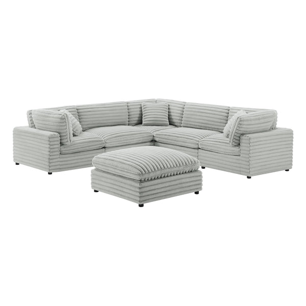 English Elm Jenny 6-Piece Modular Sectional in Plush Gray Cord-Like Polyester — Hardwood Frame, Down-Blend Comfort B050S00022