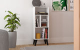 Manhattan Comfort Warren Mid-Century Modern Bookcase White with Black Feet 179AMC205