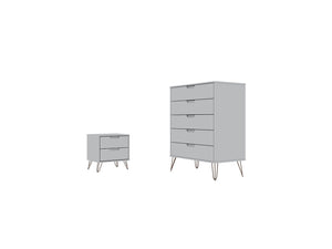 Manhattan Comfort Rockefeller Mid-Century Modern 2- Piece Tall Dresser and Nightstand White 179GMC1