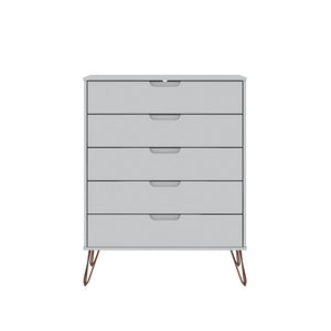 Manhattan Comfort Rockefeller Mid-Century Modern 2- Piece Tall Dresser and Nightstand White 179GMC1