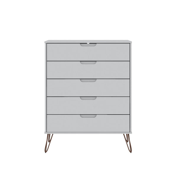 Manhattan Comfort Rockefeller Mid-Century Modern 2- Piece Tall Dresser and Nightstand White 179GMC1
