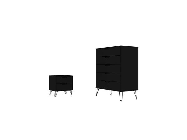 Manhattan Comfort Rockefeller Mid-Century Modern 2- Piece Tall Dresser and Nightstand Black 179GMC2