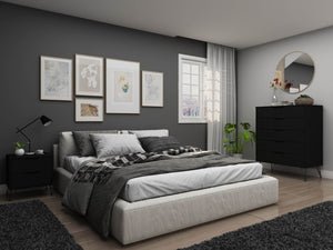 Manhattan Comfort Rockefeller Mid-Century Modern 2- Piece Tall Dresser and Nightstand Black 179GMC2