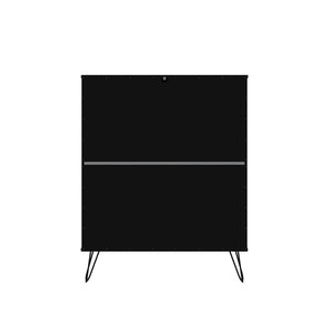 Manhattan Comfort Rockefeller Mid-Century Modern 2- Piece Tall Dresser and Nightstand Black 179GMC2