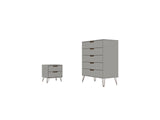 Manhattan Comfort Rockefeller Mid-Century Modern 2- Piece Tall Dresser and Nightstand Off White and Nature 179GMC3