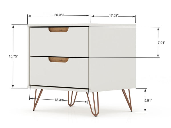 Manhattan Comfort Rockefeller Mid-Century Modern 2- Piece Tall Dresser and Nightstand Off White and Nature 179GMC3