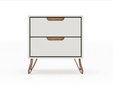 Manhattan Comfort Rockefeller Mid-Century Modern 2- Piece Tall Dresser and Nightstand Off White and Nature 179GMC3