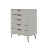 Manhattan Comfort Rockefeller Mid-Century Modern 2- Piece Tall Dresser and Nightstand Off White and Nature 179GMC3