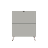 Manhattan Comfort Rockefeller Mid-Century Modern 2- Piece Tall Dresser and Nightstand Off White and Nature 179GMC3