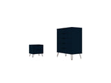 Manhattan Comfort Rockefeller Mid-Century Modern 2- Piece Tall Dresser and Nightstand Tatiana Midnight Blue 179GMC4