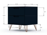 Manhattan Comfort Rockefeller Mid-Century Modern 2- Piece Tall Dresser and Nightstand Tatiana Midnight Blue 179GMC4