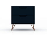 Manhattan Comfort Rockefeller Mid-Century Modern 2- Piece Tall Dresser and Nightstand Tatiana Midnight Blue 179GMC4