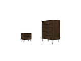 Manhattan Comfort Rockefeller Mid-Century Modern 2- Piece Tall Dresser and Nightstand Brown 179GMC5