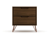 Manhattan Comfort Rockefeller Mid-Century Modern 2- Piece Tall Dresser and Nightstand Brown 179GMC5