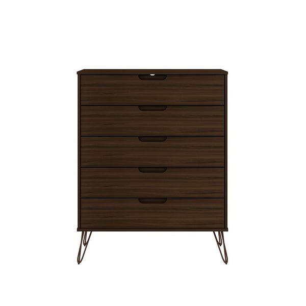 Manhattan Comfort Rockefeller Mid-Century Modern 2- Piece Tall Dresser and Nightstand Brown 179GMC5