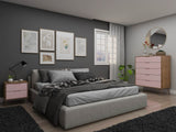 Manhattan Comfort Rockefeller Mid-Century Modern 2- Piece Tall Dresser and Nightstand Nature and Rose Pink 179GMC6