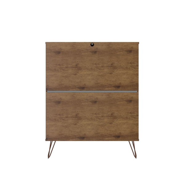 Manhattan Comfort Rockefeller Mid-Century Modern 2- Piece Tall Dresser and Nightstand Nature and Rose Pink 179GMC6