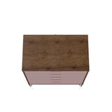 Manhattan Comfort Rockefeller Mid-Century Modern 2- Piece Tall Dresser and Nightstand Nature and Rose Pink 179GMC6