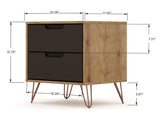 Manhattan Comfort Rockefeller Mid-Century Modern 2- Piece Tall Dresser and Nightstand Nature and Textured Grey 179GMC7