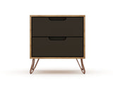 Manhattan Comfort Rockefeller Mid-Century Modern 2- Piece Tall Dresser and Nightstand Nature and Textured Grey 179GMC7