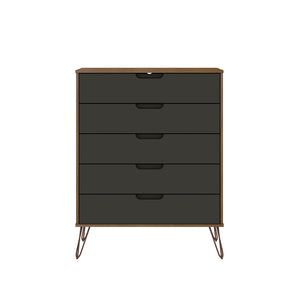 Manhattan Comfort Rockefeller Mid-Century Modern 2- Piece Tall Dresser and Nightstand Nature and Textured Grey 179GMC7