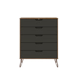 Manhattan Comfort Rockefeller Mid-Century Modern 2- Piece Tall Dresser and Nightstand Nature and Textured Grey 179GMC7