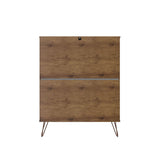 Manhattan Comfort Rockefeller Mid-Century Modern 2- Piece Tall Dresser and Nightstand Nature and Textured Grey 179GMC7