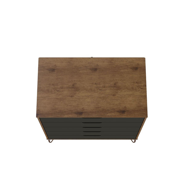 Manhattan Comfort Rockefeller Mid-Century Modern 2- Piece Tall Dresser and Nightstand Nature and Textured Grey 179GMC7